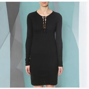 Ardene Black Long Sleeve Lace-Up Dress